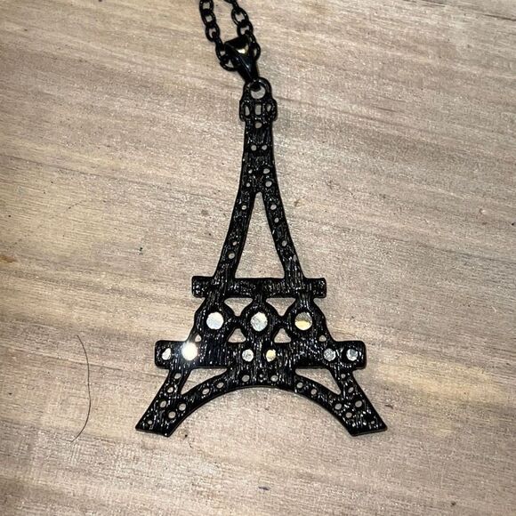 Jeweled Black Paris EffieTower With Pinks, Greens, Red, Blue On Chain - Picture 6 of 6